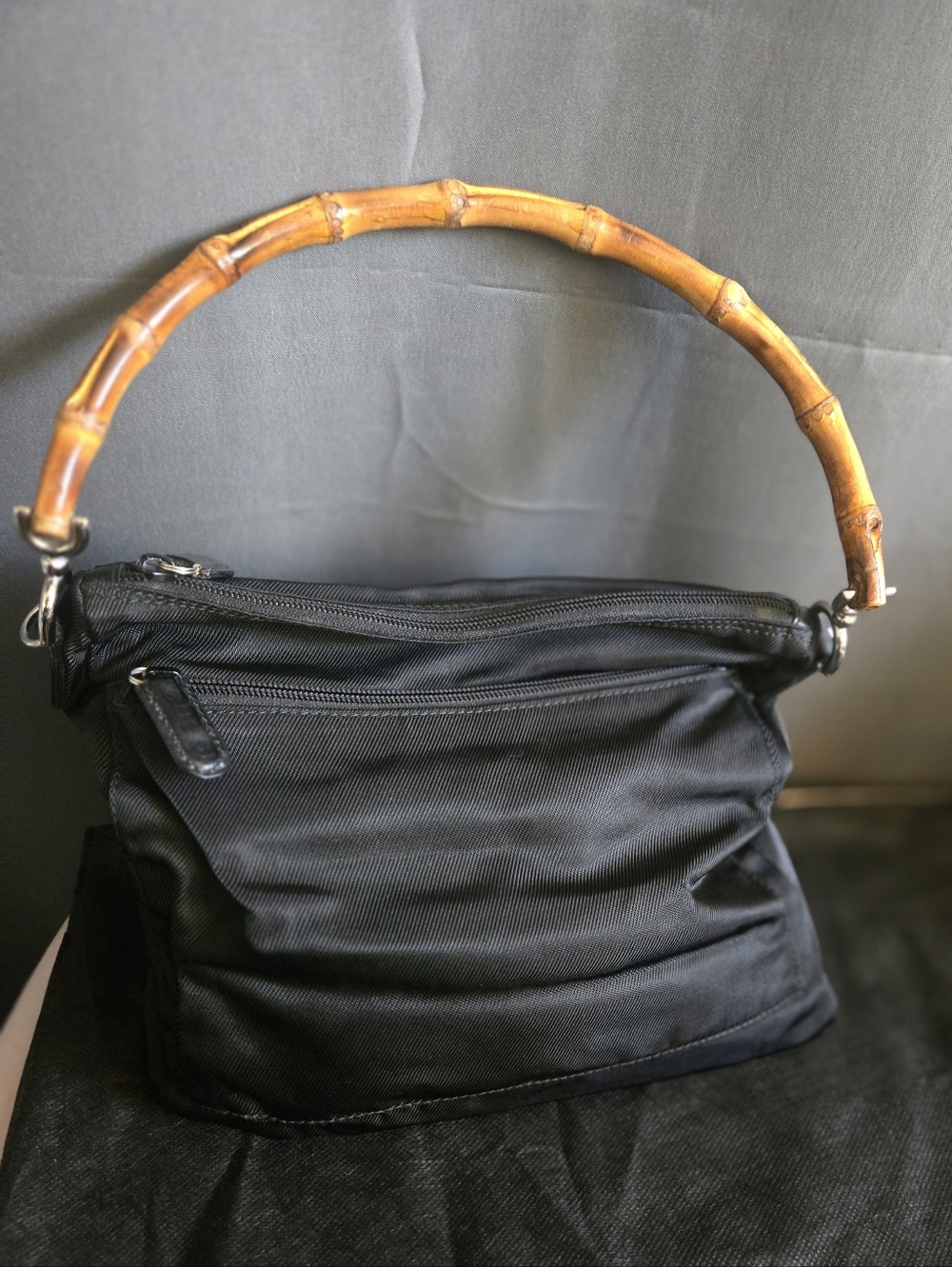 Authentic Gucci Vintage Nylon Bamboo Top Handle Shoulder Bag